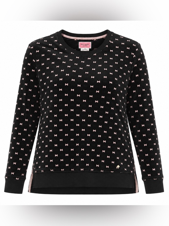 Sweaters - Kate Spade New York Bow Print Plush Pullover Sweater Black Pink Size Small